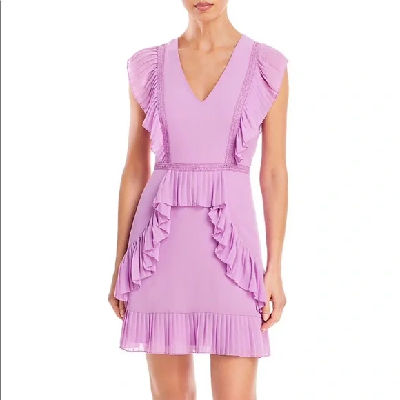 💜 BCBGMaxAzria Pleated mini dress violet size 8 - Picture 3 of 13